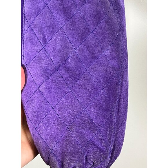 Retro Leather Bomber Jacket Purple L Quilted Colorful Preppy Neutral 80s Western - Picture 10 of 16